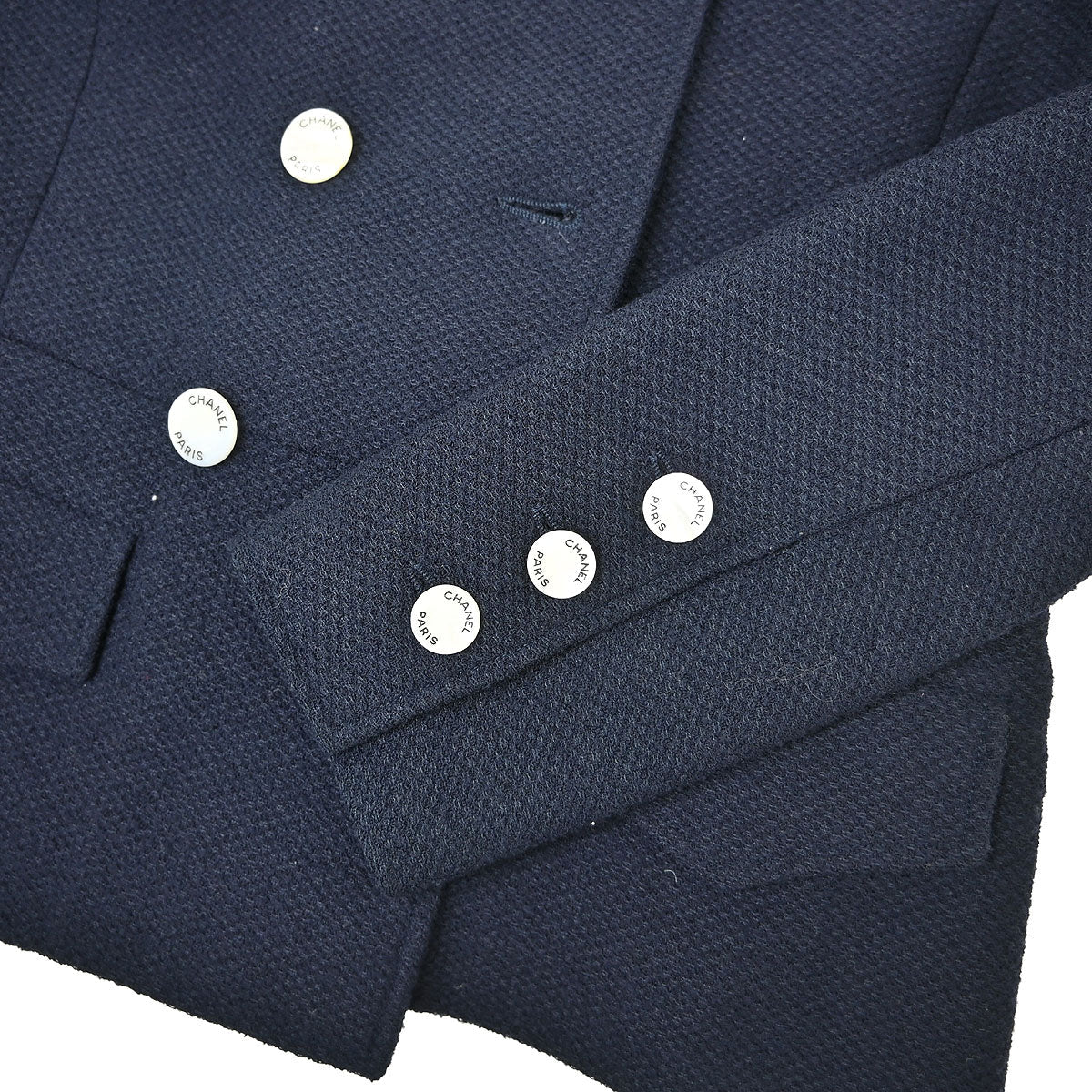 Chanel 1997 Double Breasted Collarless Jacket Navy #36