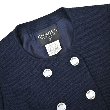 Chanel 1997 Double Breasted Collarless Jacket Navy #36