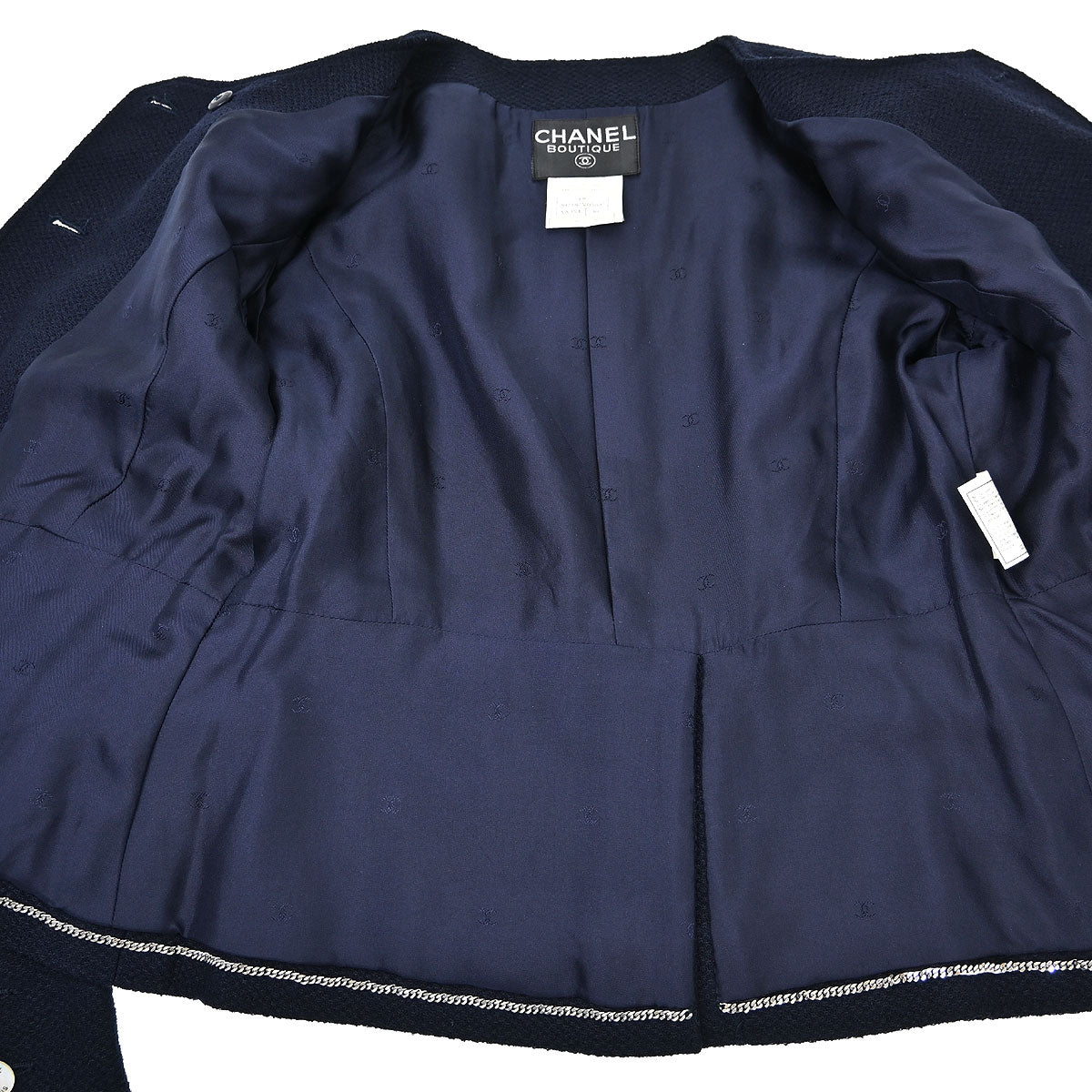 Chanel 1997 Double Breasted Collarless Jacket Navy #36