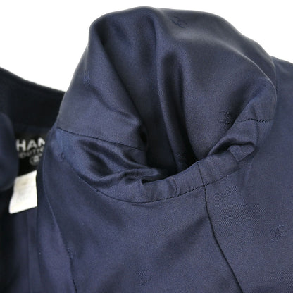 Chanel 1997 Double Breasted Collarless Jacket Navy #36