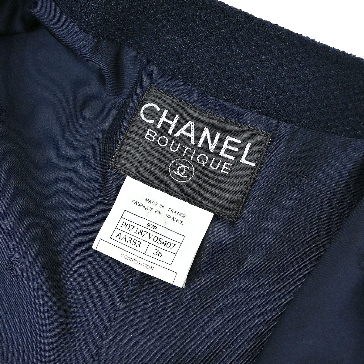 Chanel 1997 Double Breasted Collarless Jacket Navy #36