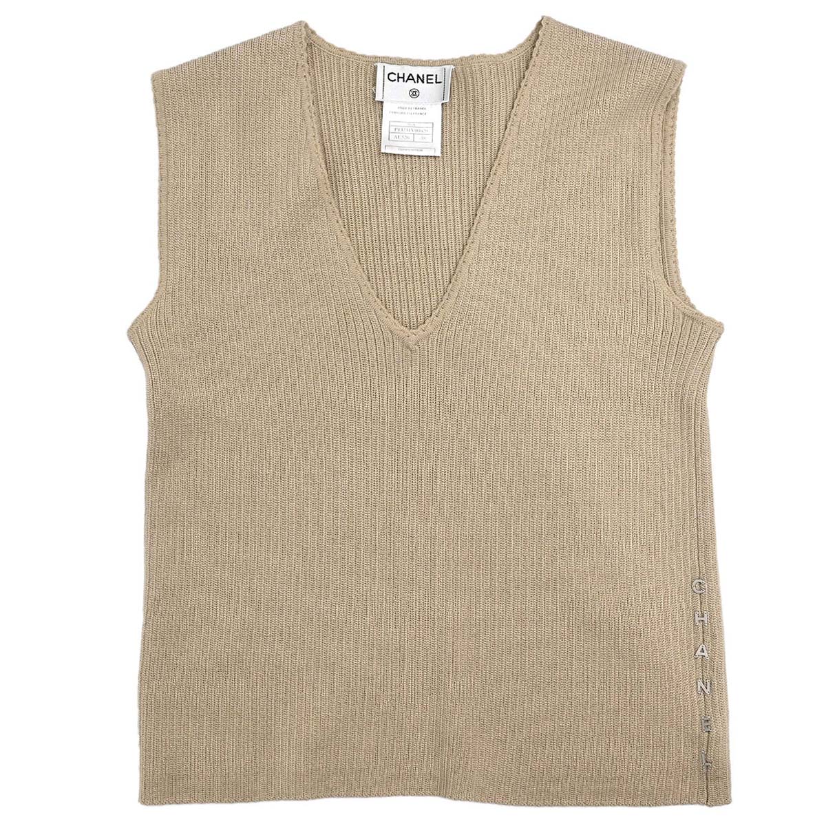 Chanel 1999 Sleeveless Vest Knit Top Beige #38