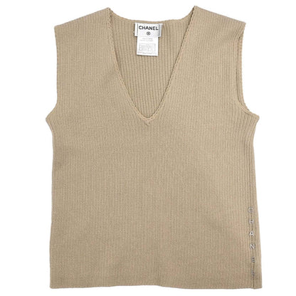 Chanel 1999 Sleeveless Vest Knit Top Beige #38