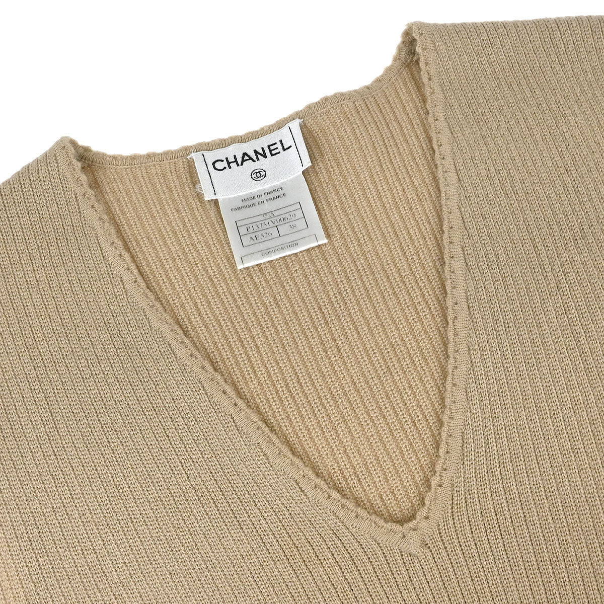 Chanel 1999 Sleeveless Vest Knit Top Beige #38
