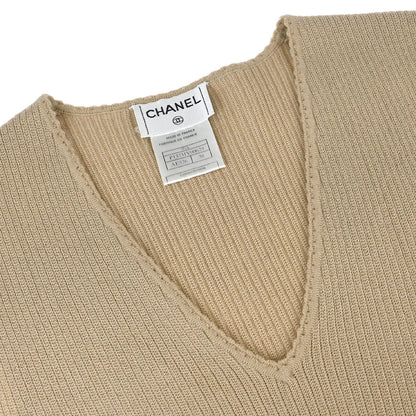 Chanel 1999 Sleeveless Vest Knit Top Beige #38