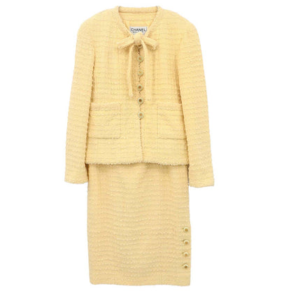 Chanel 1993 Setup Suit Jacket Skirt Tweed Yellow #38