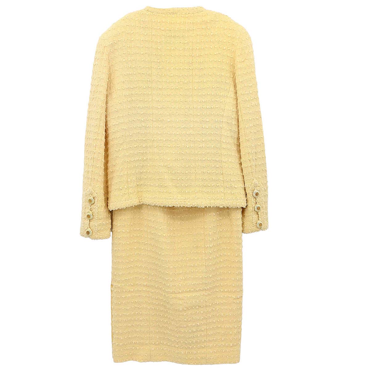 Chanel 1993 Setup Suit Jacket Skirt Tweed Yellow #38