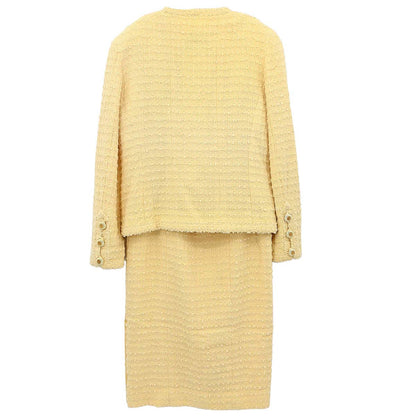 Chanel 1993 Setup Suit Jacket Skirt Tweed Yellow #38