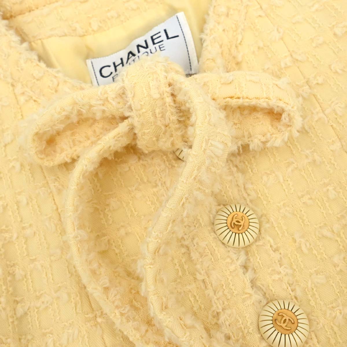 Chanel 1993 Setup Suit Jacket Skirt Tweed Yellow #38