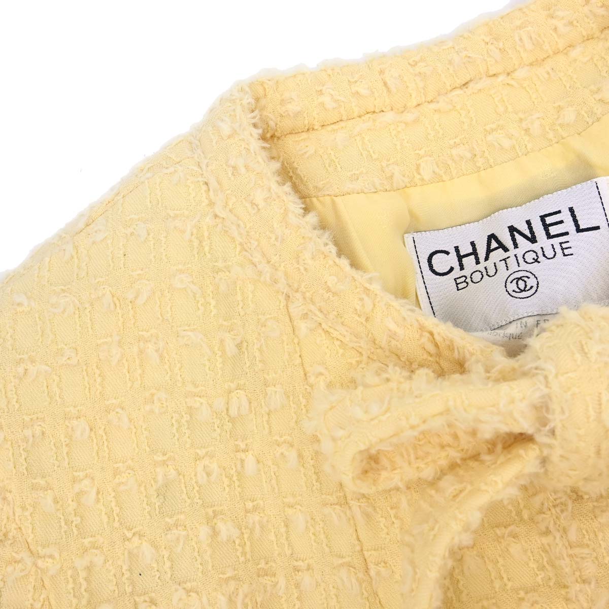 Chanel 1993 Setup Suit Jacket Skirt Tweed Yellow #38