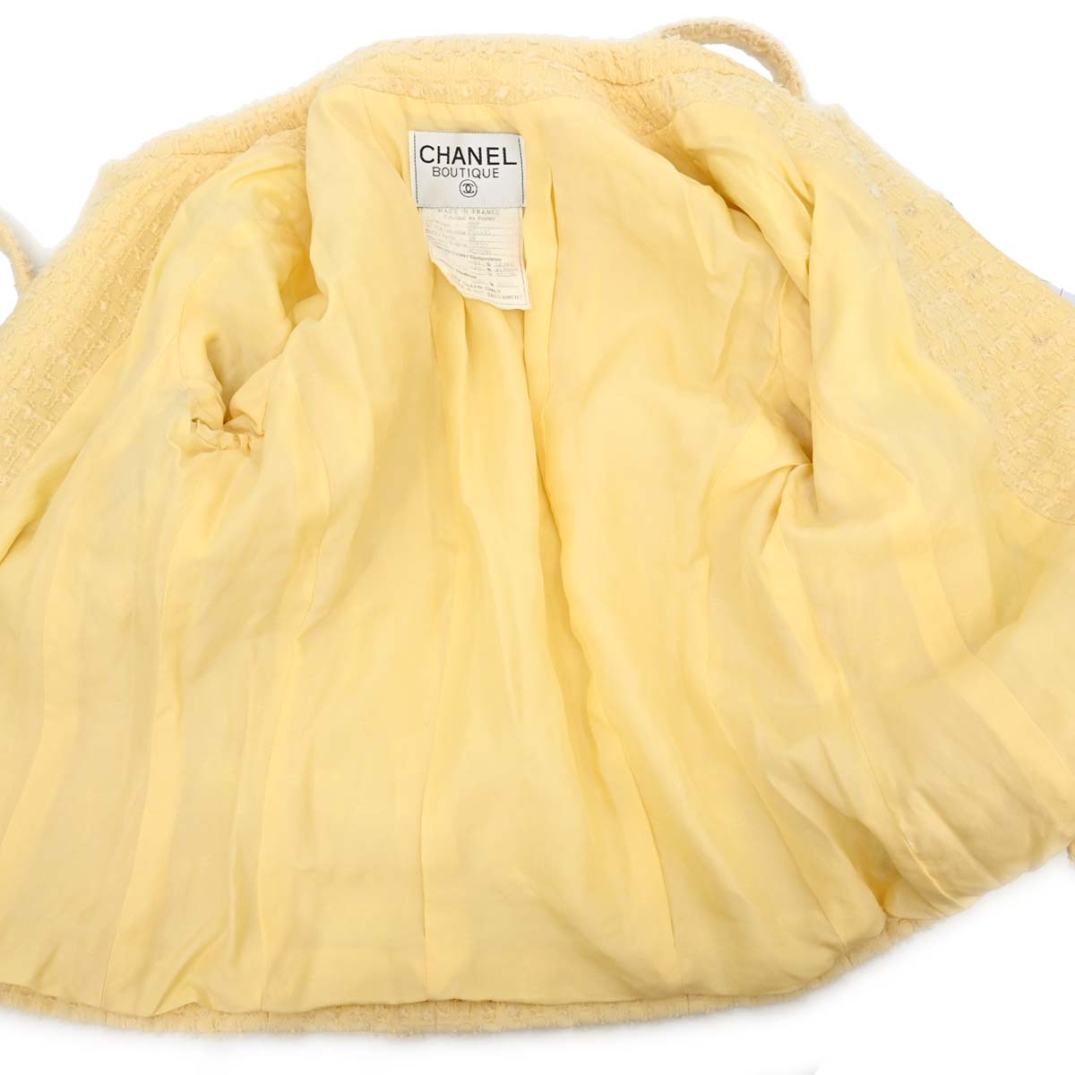 Chanel 1993 Setup Suit Jacket Skirt Tweed Yellow #38