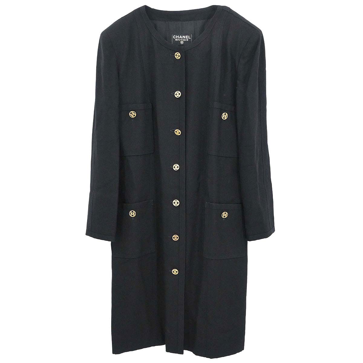 Chanel Colorless Long Coat Black