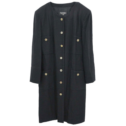 Chanel Colorless Long Coat Black