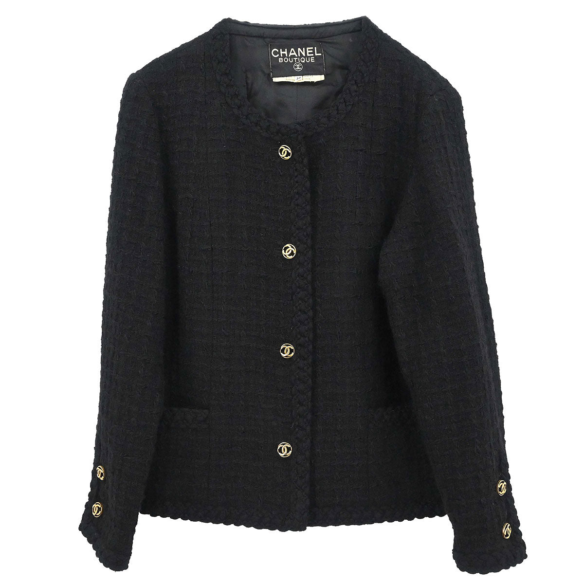 Chanel Single Breasted Collarless Jacket Black #40