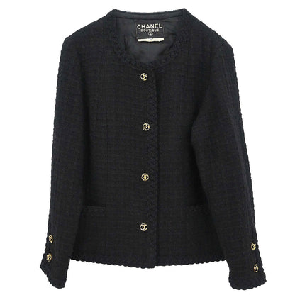 Chanel Single Breasted Collarless Jacket Black #40