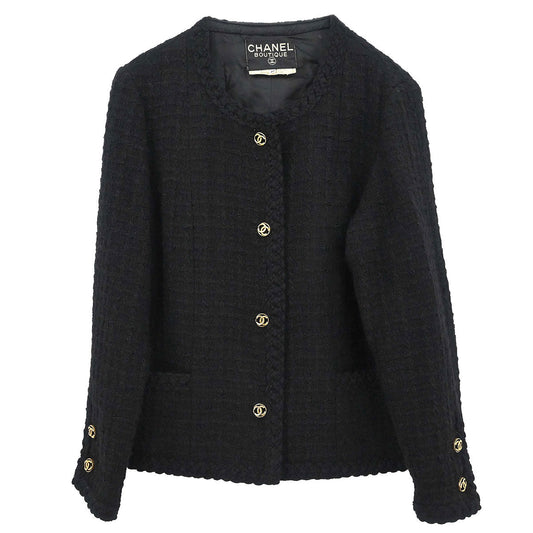 Chanel Single Breasted Collarless Jacket Black #40