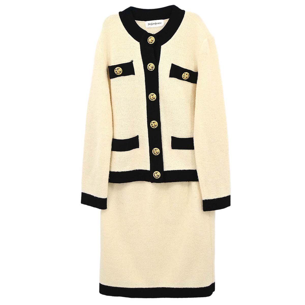 Yves Saint Laurent Setup Suit Knit Jacket Skirt Ivory #M #9