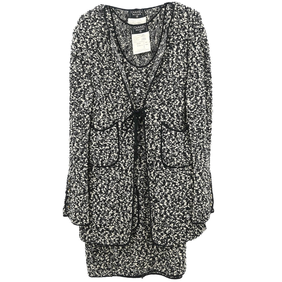 Chanel 1994 Setup Suit Jacket Dress Tweed Black #42