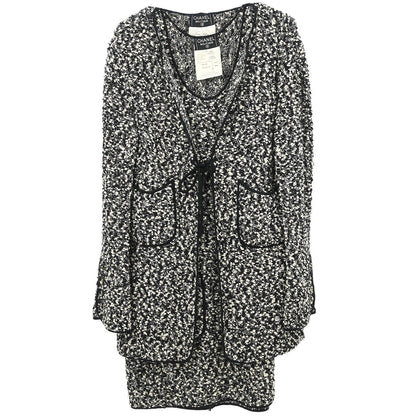 Chanel 1994 Setup Suit Jacket Dress Tweed Black #42
