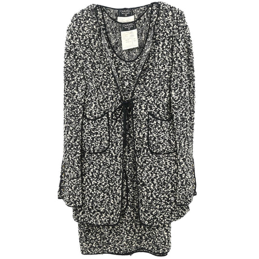 Chanel 1994 Setup Suit Jacket Dress Tweed Black #42