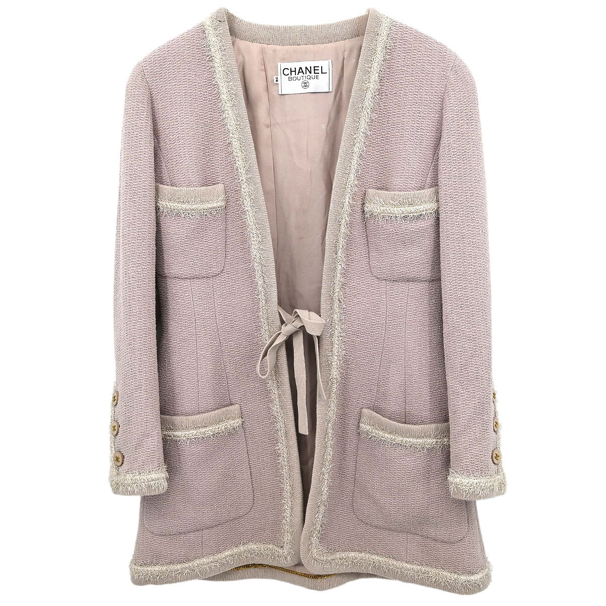 Chanel Single Breasted Collarless Tweed Jacket Pink #36
