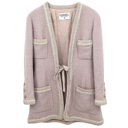 Chanel Single Breasted Collarless Tweed Jacket Pink #36