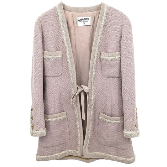 Chanel Single Breasted Collarless Tweed Jacket Pink #36