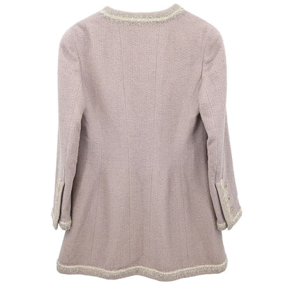 Chanel Single Breasted Collarless Tweed Jacket Pink #36