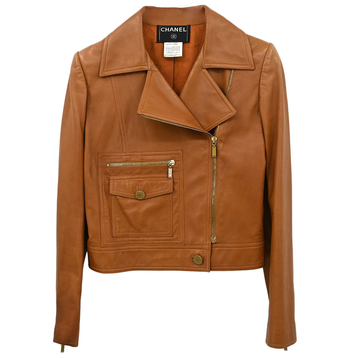 Chanel 2001 Biker Zip Up Jacket Brown #40