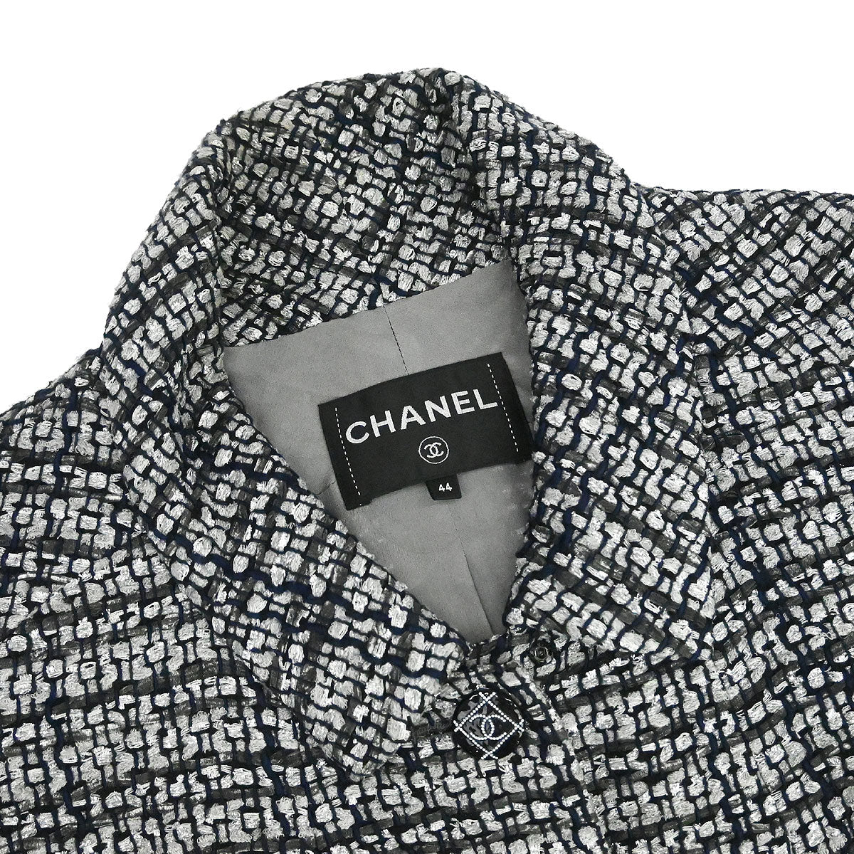 Chanel 2018-2019 Single Breasted Tweed Jacket Gray #44