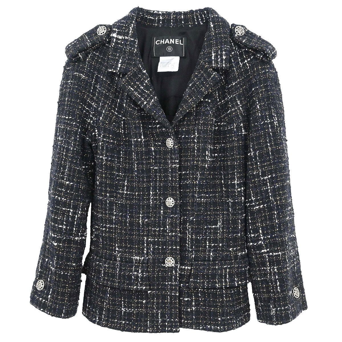 Chanel 2006 Tweed Single Breasted Jacket Black #36