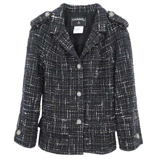 Chanel 2006 Tweed Single Breasted Jacket Black #36