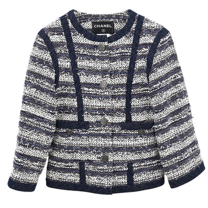 Chanel 2013 Collarless Tweed Jacket Navy #34