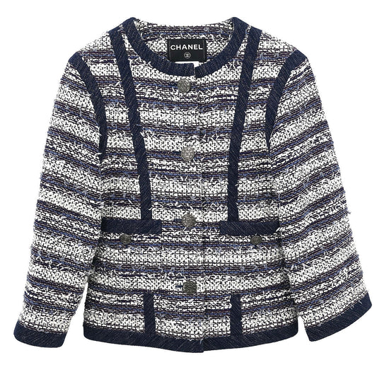 Chanel 2013 Collarless Tweed Jacket Navy #34