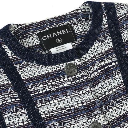 Chanel 2013 Collarless Tweed Jacket Navy #34
