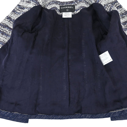 Chanel 2013 Collarless Tweed Jacket Navy #34