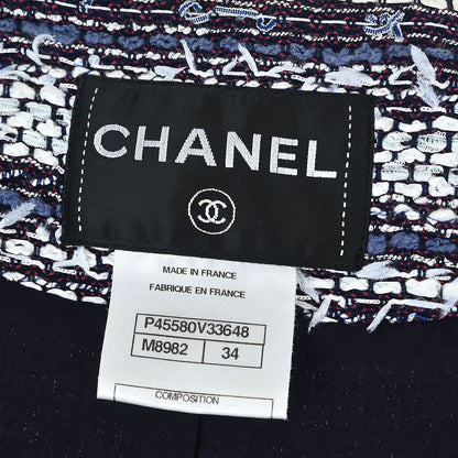 Chanel 2013 Collarless Tweed Jacket Navy #34