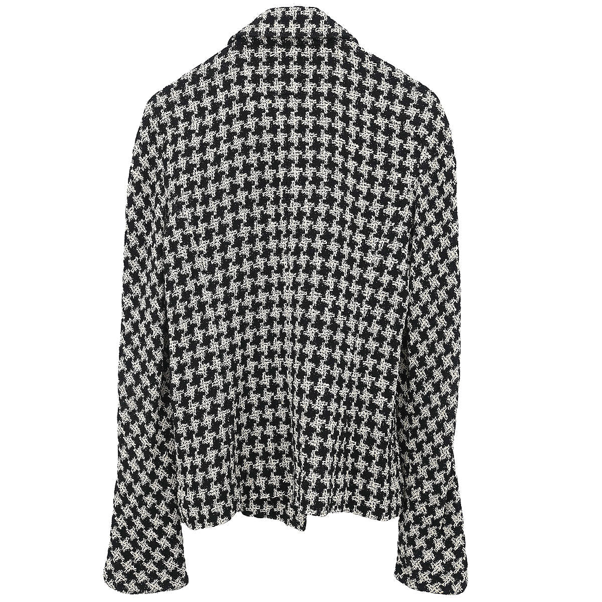 Chanel 2009 Single Breasted Houndstooth Jacket Tweed Black #38