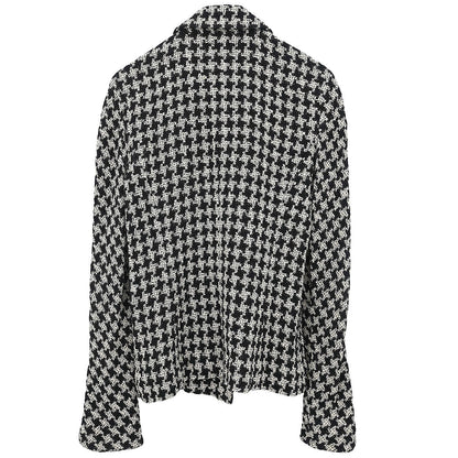 Chanel 2009 Single Breasted Houndstooth Jacket Tweed Black #38