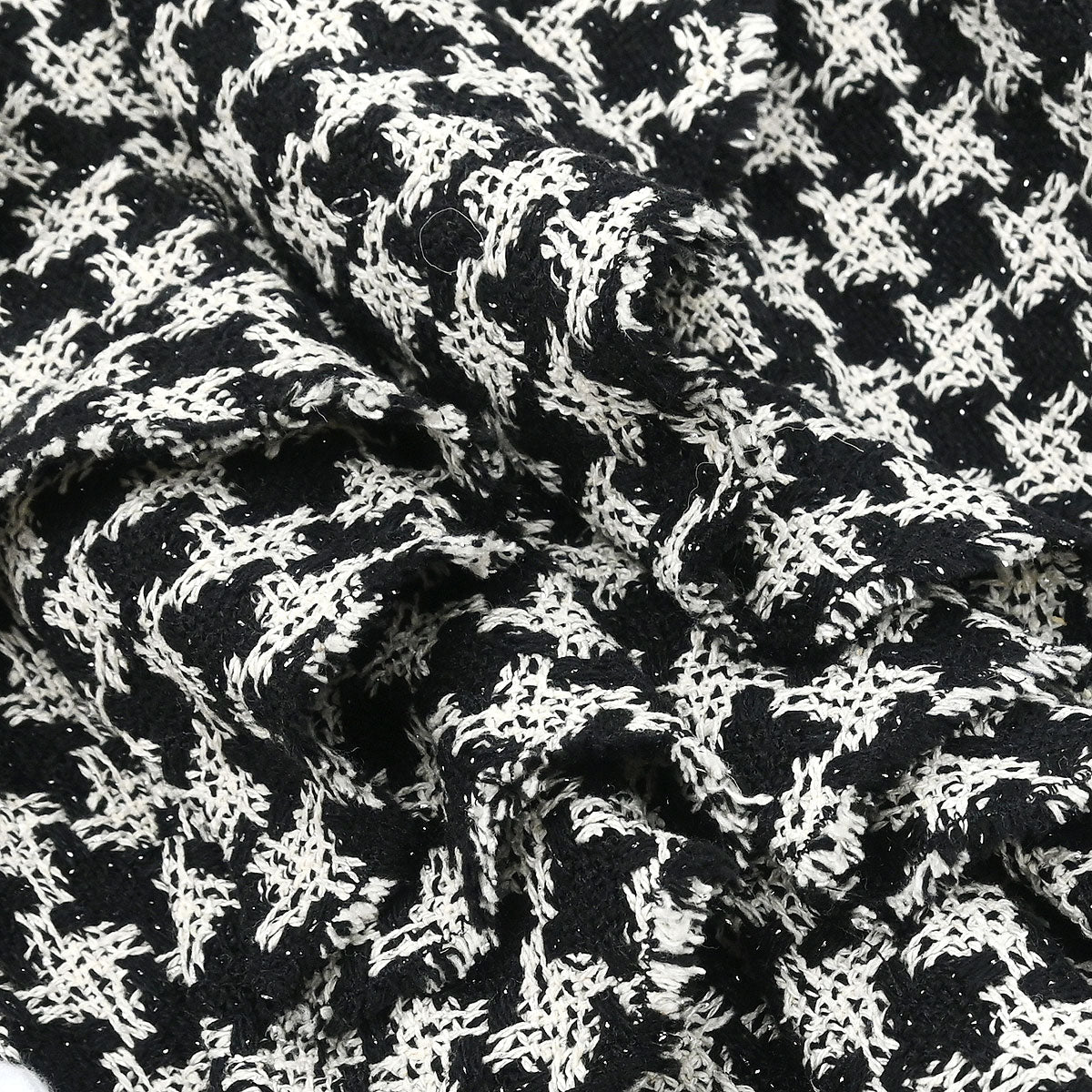 Chanel 2009 Single Breasted Houndstooth Jacket Tweed Black #38