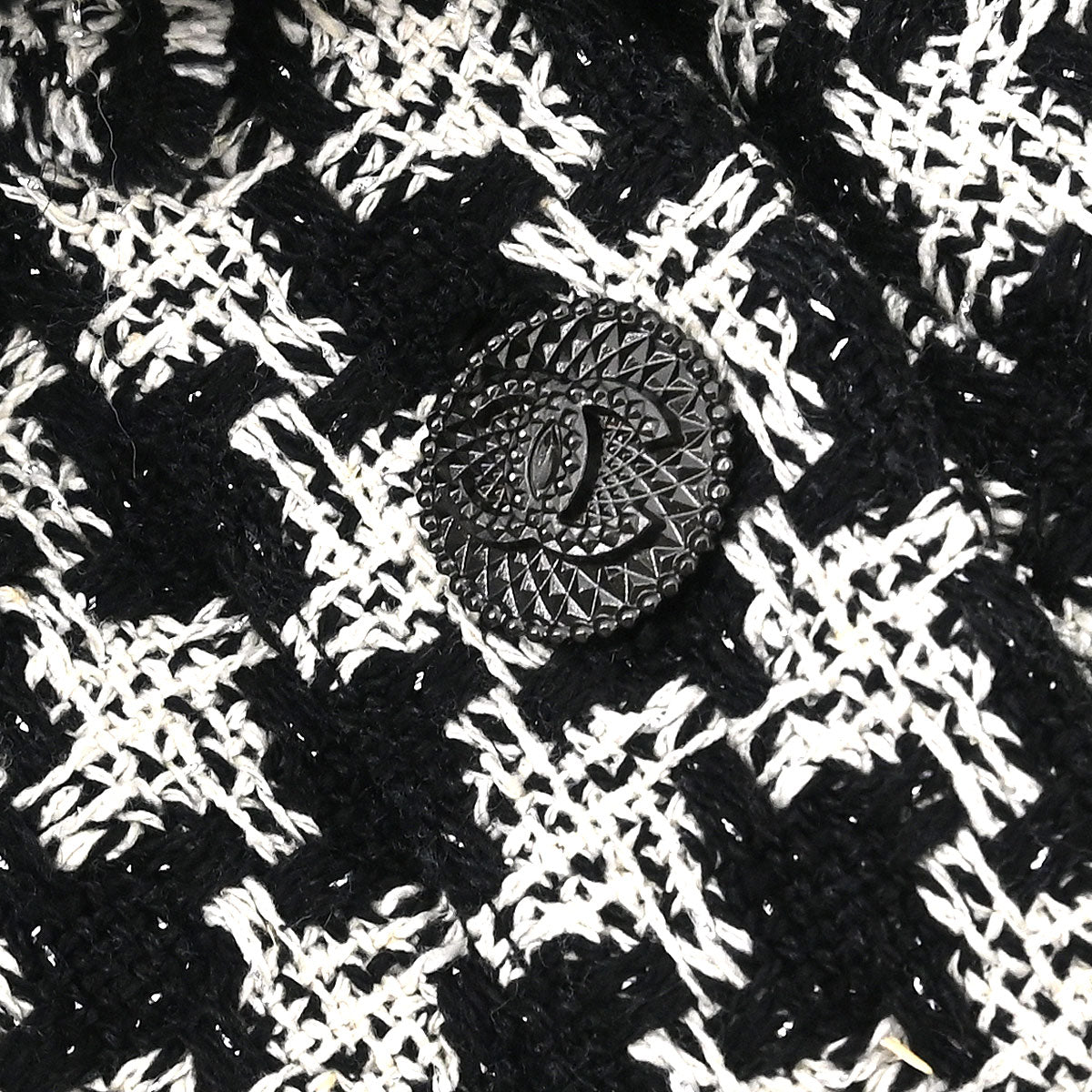 Chanel 2009 Single Breasted Houndstooth Jacket Tweed Black #38