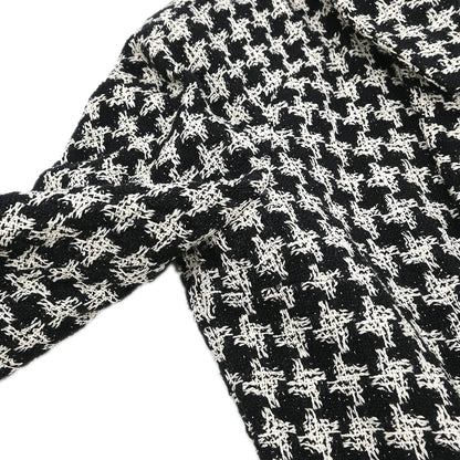 Chanel 2009 Single Breasted Houndstooth Jacket Tweed Black #38