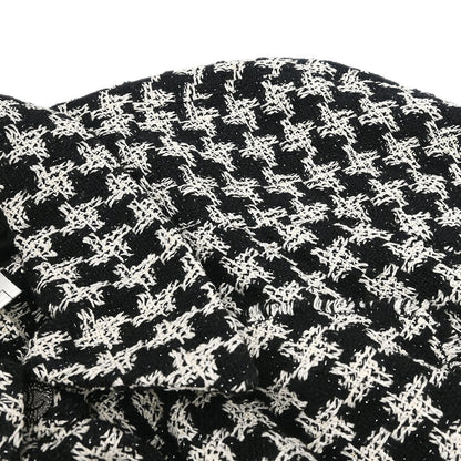 Chanel 2009 Single Breasted Houndstooth Jacket Tweed Black #38