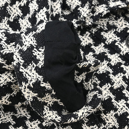 Chanel 2009 Single Breasted Houndstooth Jacket Tweed Black #38
