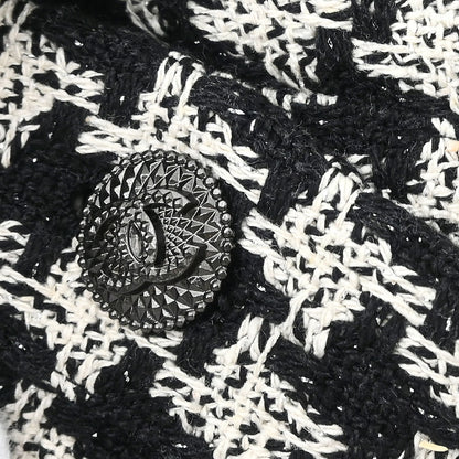 Chanel 2009 Single Breasted Houndstooth Jacket Tweed Black #38