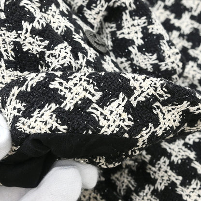 Chanel 2009 Single Breasted Houndstooth Jacket Tweed Black #38