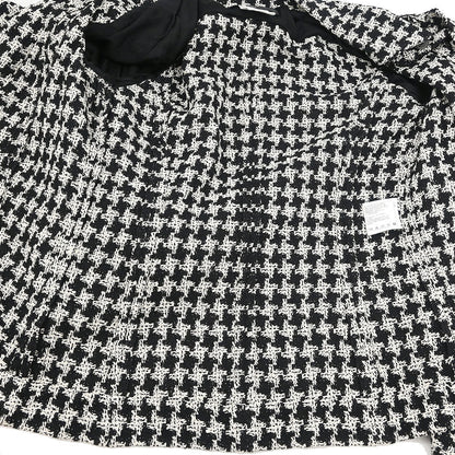 Chanel 2009 Single Breasted Houndstooth Jacket Tweed Black #38