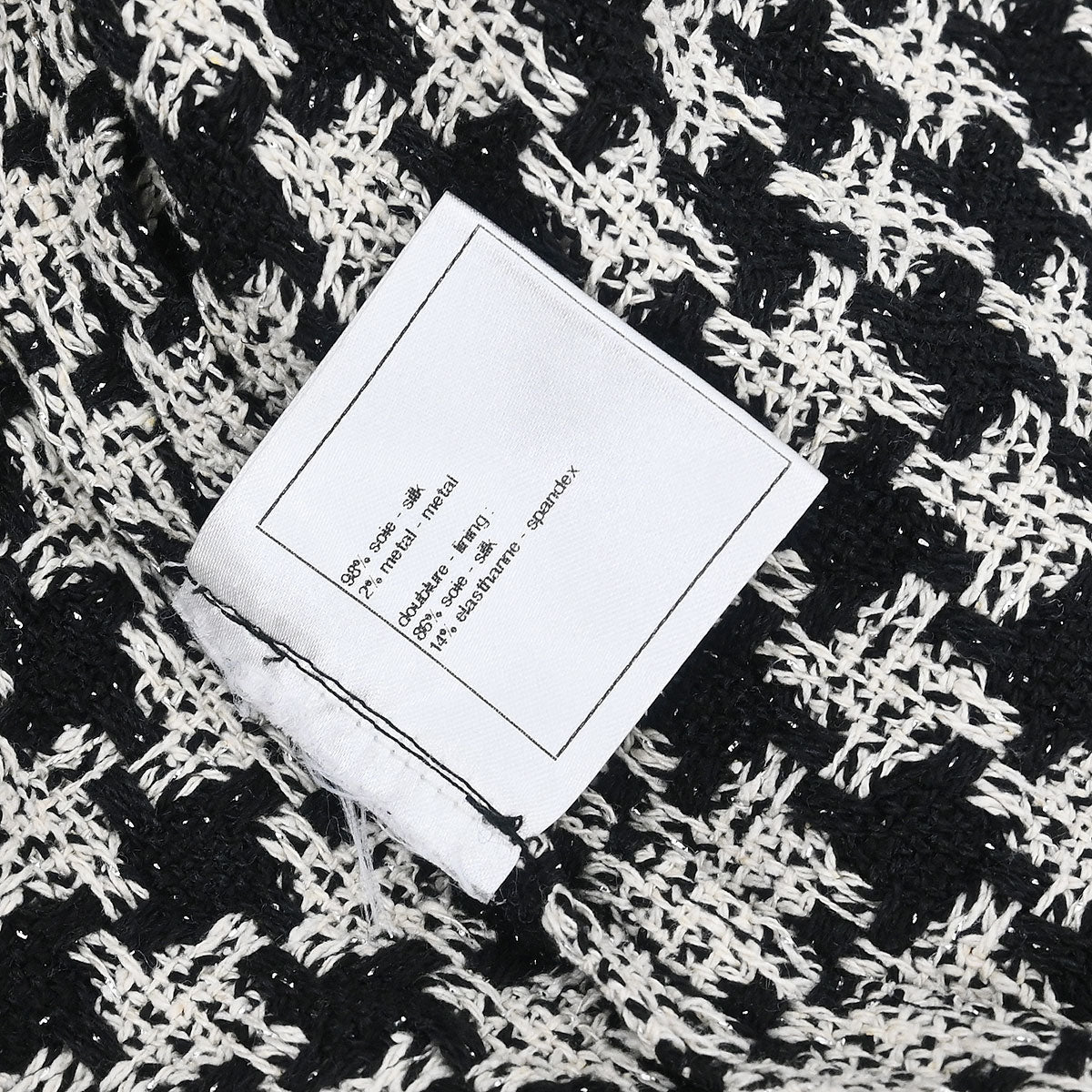 Chanel 2009 Single Breasted Houndstooth Jacket Tweed Black #38