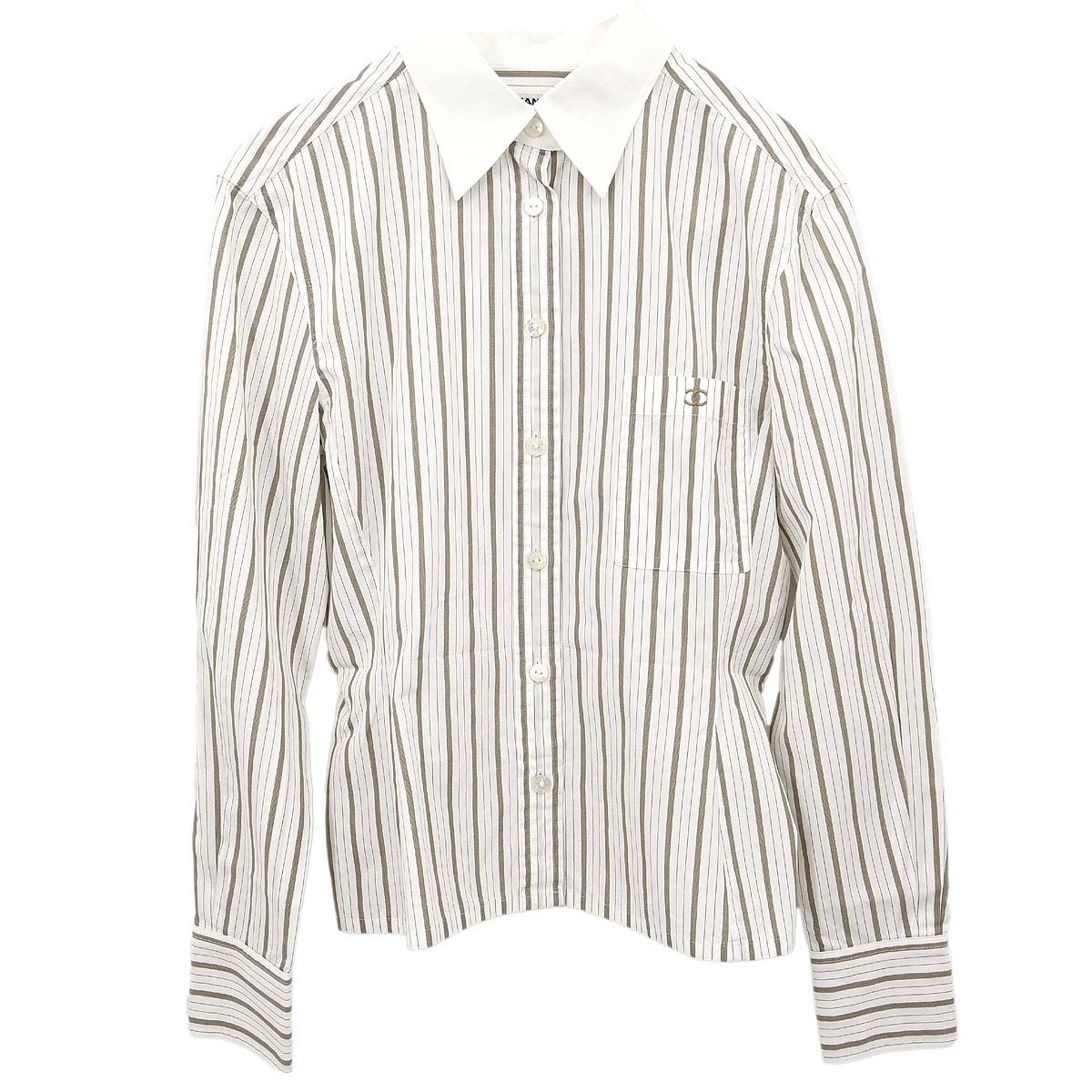 Chanel Striped Blouse Shirt White #38