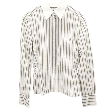 Chanel Striped Blouse Shirt White #38